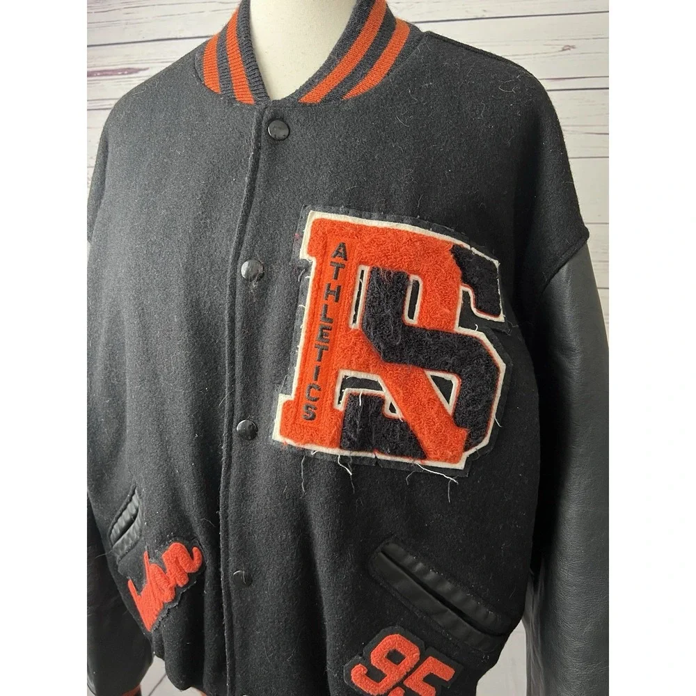 Delong Letterman Jacket Wool USA Large Vintage 80s 90s High School Bomber Coat